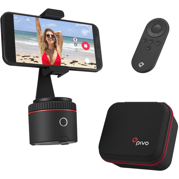 Pivo Starter Pack Red - Content Creation Kit - Auto Tracking Smartphone Pod - Vlogging Livestream Videos 360° Handsfree - Interactive Motion Face Body Tracking Mount for Smartphone Camera