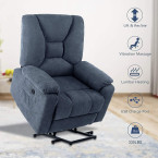 Power Lift Recliner Chair Massage Sofa for Elderly,Microfiber Electric Living Room Chairs with Heated Vibration,Side Pockets,USB Charge Port,Remote Control,Fabric Motorized Reclining Bed,Midnight Blue