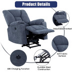 Power Lift Recliner Chair Massage Sofa for Elderly,Microfiber Electric Living Room Chairs with Heated Vibration,Side Pockets,USB Charge Port,Remote Control,Fabric Motorized Reclining Bed,Midnight Blue