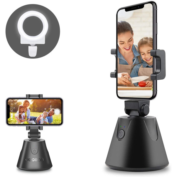 Face Tracking Phone Holder, 360 ° Rotation Auto Tracking Tripod with Selfie Ring Light, Smart Camera Mount Shooting Robot Cameraman for iPhone Android Phone