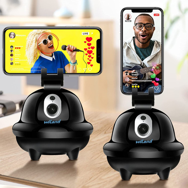 Auto Face Tracking Tripod, 360° Rotation Phone Camera Mount, No App, Battery Operated Smart Shooting Holder for Tiktok Video, YouTube Video, Live Stream, Instagram(NO APP Required)