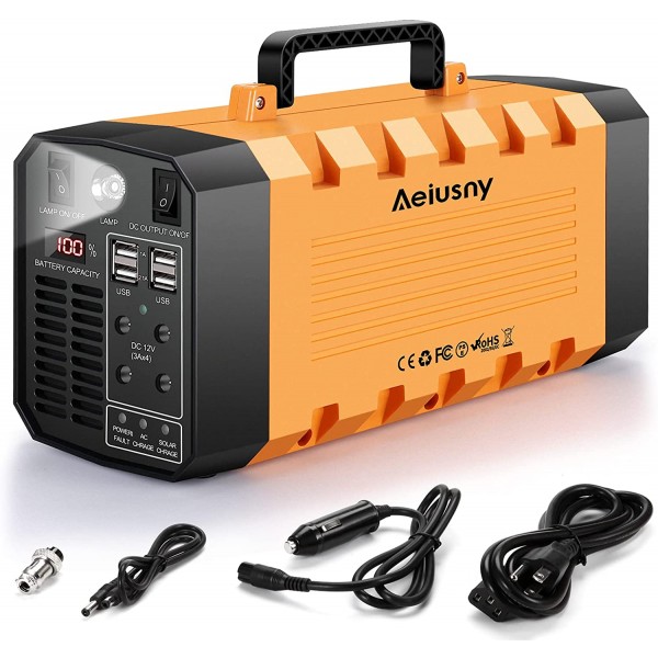 Aeiusny Portable Solar Generator 500W 288WH UPS Power Station Emergency Battery Backup Power Supply Charged by Solar/AC Outlet/Car for CPAP Laptop Home Camping