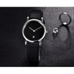 Romantic simple design alloy case PU leather strap couple watch