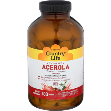 Country Life Acerola C, 500 mg, 180-Wafers Country Life Acerola C, 500 mg, 180-Wafers