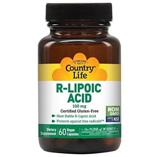 Country Life R-Lipoic Acid 100 mg - 60 Vegan Capsules - Heat Stable R-Lipoic Acid - Protects Against Free radicals