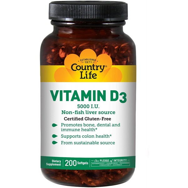 Country Life Vitamin D3 5000 I.U, 200-Softgel