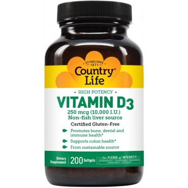 Vitamin D3 10000 IU Country Life 200 Softgel