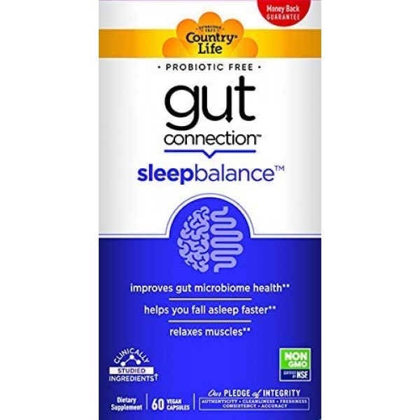 Country Life Gut Connection - Sleep Balance - 60 ct - May Improves Gut Microbiome Health - Relaxes Muscles - Promotes Mental Calmness - EpiCor