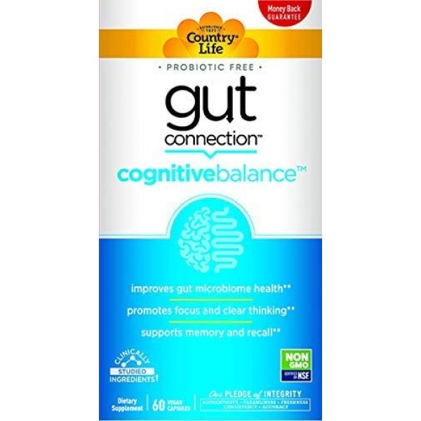 Country Life Gut Connection - Cognitive Balance - 60 ct - Help Improve Gut Microbiome Health - Promotes Focus & Clear Thinking - Supports Memory & Recall