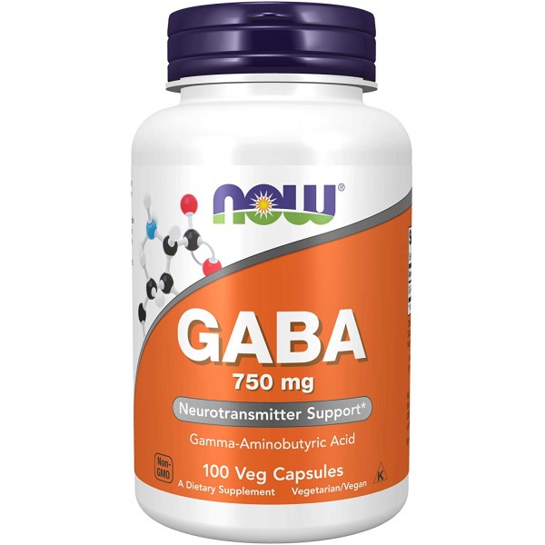 Suplementos NOW Foods, GABA (ácido gamma-aminobutírico) 750 mg, soporte para neurotransmisores*, 100 cápsulas vegetales