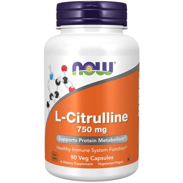 NOW Supplement L-Citrulline 750 mg, Supports Protein Metabolism , Amino Acid, 90 Veg Capsules