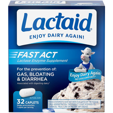 Lactaid Fast Act Lactose Intolerance Relief Caplets with Lactase Enzyme, 32 Travel Packs of 1-ct.