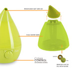 Crane Drop Ultrasonic Cool Mist Humidifier, Filter Free, 1 Gallon, 500 Sq Ft Coverage, Air Humidifier for Plants Home Bedroom Baby Nursery and Office, Green