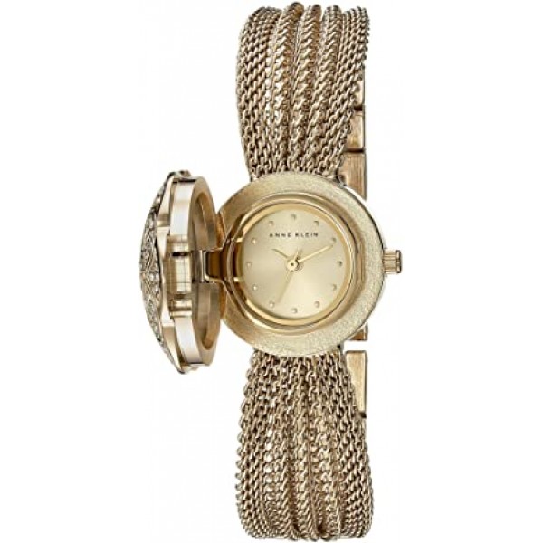 Anne Klein AK-1046CHCV Swarovski Crystal Accented Gold-Tone Covered Dial Mesh Bracelet Watch