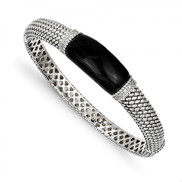 Buy ICE CARATS 925 Sterling Silver Black Onyx Diamond Bangle Bracelet Online in UAE