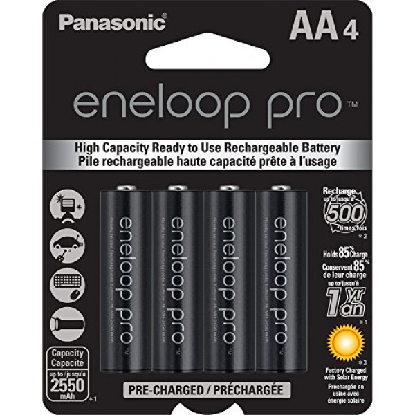 Panasonic eneloop Pro AA Rechargeable Ni-MH Batteries 2550 mAh (Pack of 4)