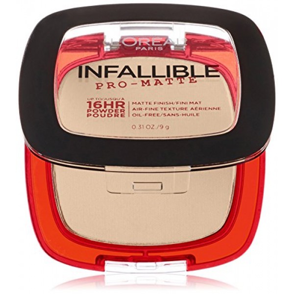 L'Oréal Paris Makeup Infallible Pro-Matte Powder, lightweight pressed face powder, 16hr shine-defying matte finish, absorbs excess oil and reduces shine, pro-look and long wear, Porcelain, 0.31 oz.