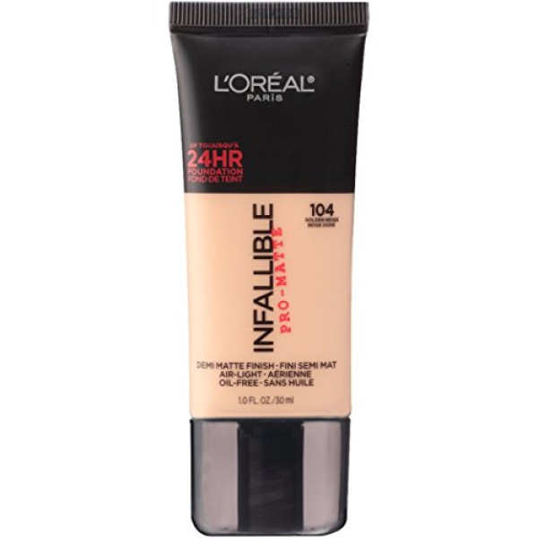 L'Oréal Paris Makeup Infallible Pro-Matte Foundation, 104 Golden Beige, 1 fl. oz.