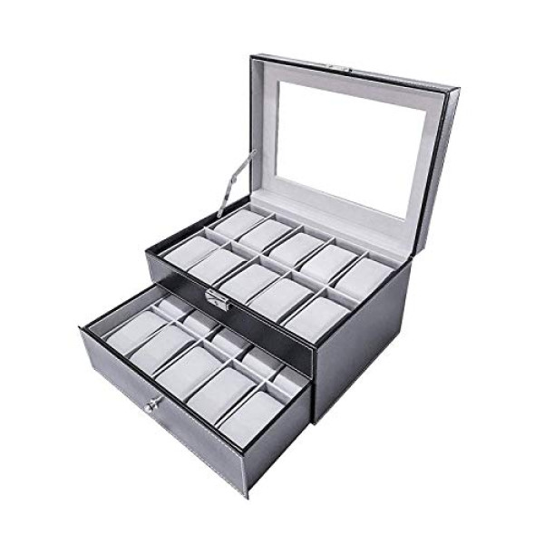 Sodynee® Black Pu Leather 20 Grid Jewelry Watch..