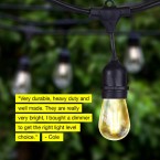 Brightech Ambience Pro - Waterproof LED Outdoor String Lights - Hanging, Dimmable 2W Vintage Edison Bulbs - 48 Ft Commercial Grade Patio Lights Create Cafe Ambience in Your Backyard