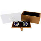 LBFEEL Really Spins Rhodium Plated Blue Globe Earth Cufflinks for Men with a Gift Box