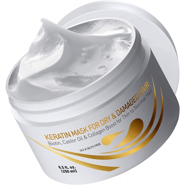 Vitamins Keratin Hair Mask Deep Conditioner - Protein Repair Boost for Dry Damaged and Color Treated Hair - Conditioning Treatment for Curly or Straight Thin Fine Hair