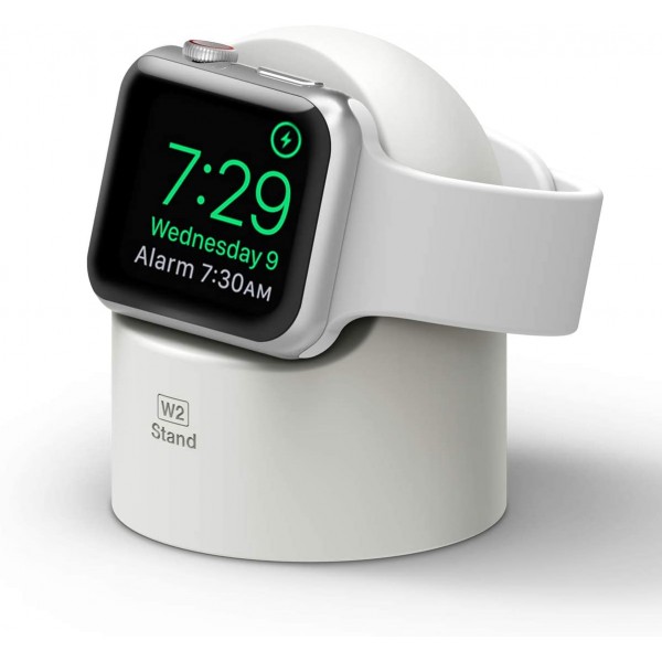 elago W2 Charger Stand Compatible with Apple Watch Series 6/SE/5/4/3/2/1(44mm, 42mm, 40mm, 38mm), Durable Silicone, Works with Nightstand Mode (White)
