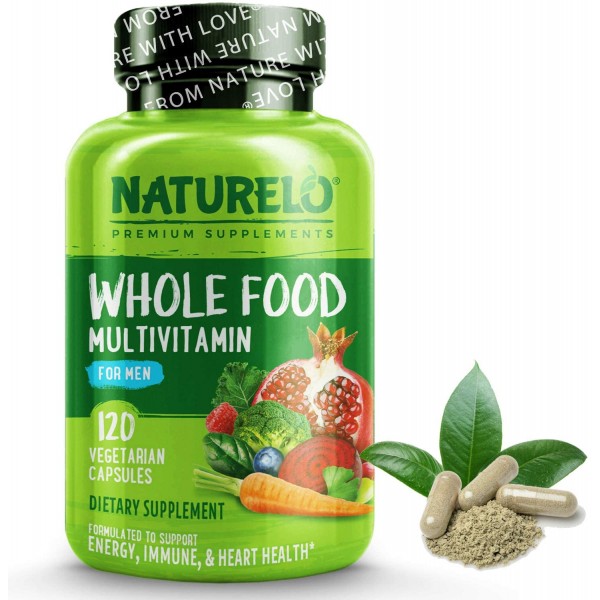 NATURELO Whole Food Multivitamin for Men - with Vitamins, Minerals, Organic Herbal Extracts - Vegetarian - for Energy, Brain, Heart, Eye Health - 120 Vegan Capsules