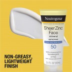 Neutrogena Sheer Zinc Oxide Dry-Touch Mineral Face Sunscreen Lotion with Broad Spectrum SPF 50, Oil-Free, Non-Comedogenic & Non-Greasy Zinc Oxide Facial Sunscreen, Hypoallergenic