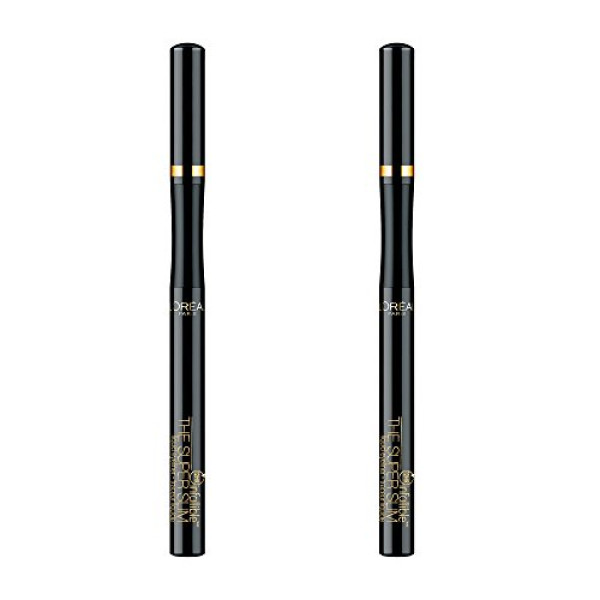 L'Oréal Paris Makeup Infallible Super Slim Liquid Eyeliner, ultra-fine felt tip liquid eyeliner, quick-dry formula, super precise lines, smudge-proof, up to 12hr wear, Black, 2 Count (Pack May Vary)