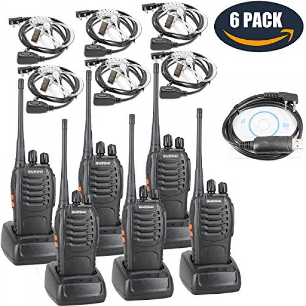 BaoFeng BF-888S Two Way Radio with Built in LED FlashLight (Pack of 6) +Covert Air Acoustic Tube Headset Earpiece