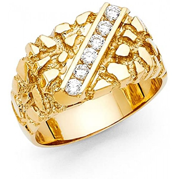 14k Yellow Gold Solid Men's Nugget Ring