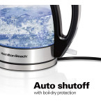 Hamilton Beach Glass Electric Tea Kettle, Water Boiler & Heater, 1 L, Cordless, LED Indicator, Auto-Shutoff & Boil-Dry Protection (40930), Clear