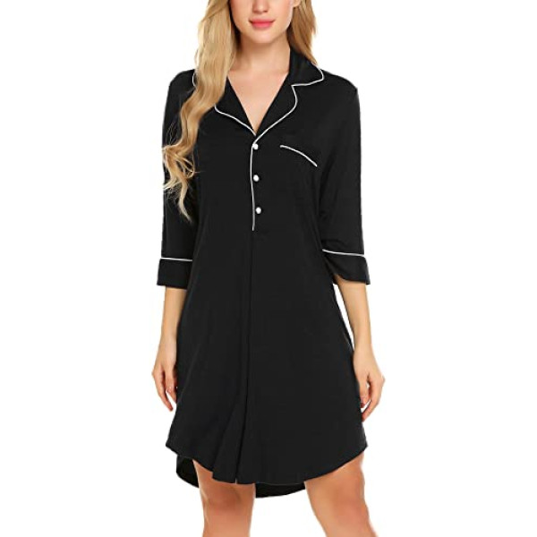 Ekouaer Nightgown Button Down Nightshirt 3/4 Sle..