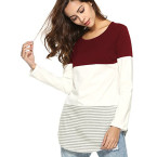 Aliex Women's Tunic Top Casual Long Sleeve T-Shirt Color Block Red S