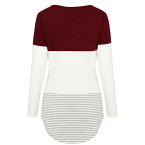 Aliex Women's Tunic Top Casual Long Sleeve T-Shirt Color Block Red S