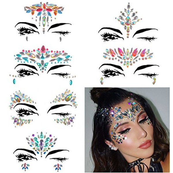 Cokohappy 6 Sets Rhinestone Mermaid Face Jewels ..