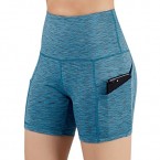 ODODOS High Waist Out Pocket Yoga Short Tummy Control Workout Running Athletic Non See-Through Yoga Shorts,SpaceDyeBlue,Small