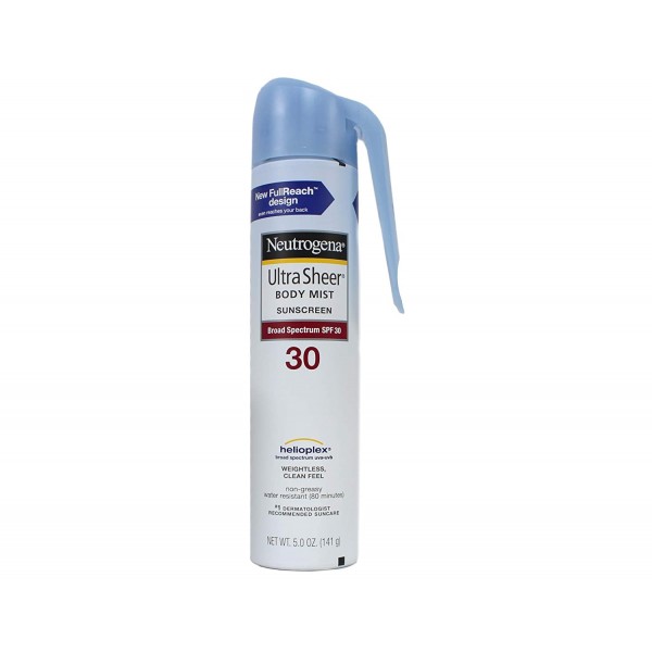 Neutrogena Ultra Sheer Body Mist Fullreach Sunscreen Spray Broad Spectrum SPF 30, Lightweight & Water Resistant, Oil-Free & Non-comedogenic