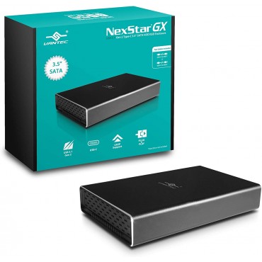 Vantec NST-371C31-BK NexStar Gx USB 3.1 Gen 2 Type-C 3.5" Sata HDD/SSD Enclosure, Comes with C to C and C to A Cable, Aluminum Casing, Black