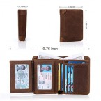 BUY FERRICOS RFID MEN COWHIDE LEATHER PORTRAIT SHORT PURSE EXTRA CAPACITY TRIFOLD INNER POCKET WALLET CARD CASE CASH COIN BAG MONEY CLIP ID PHOTO HOLDER MEN'S GIFT CRAZY HORSE BROWN IMPORTED FROM USA