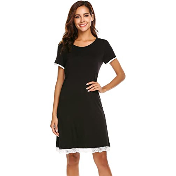 Ekouaer Women's Sleepshirt Scoop Neck Nightgown ..