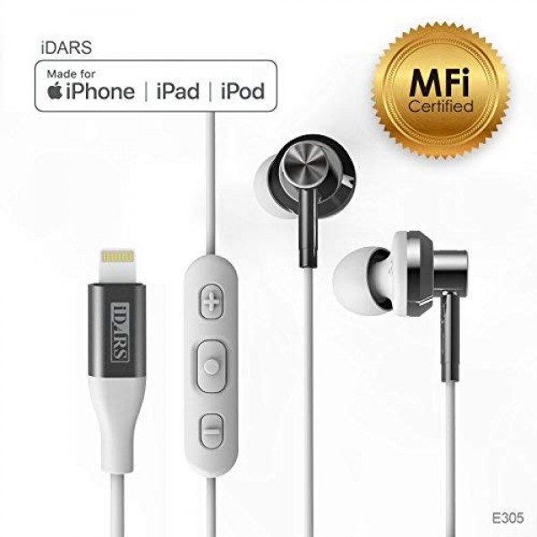 iDARS Lightning Headphone Earbud Earphone Apple MFi Certified in-Ear Headphone with Mic and Remote for iPhone X/XS/XS Max/XR / 8/ 8Plus/ 7/ 7Plus/ iPad Pro/iPad Air/iPad Mini/iPod (White)