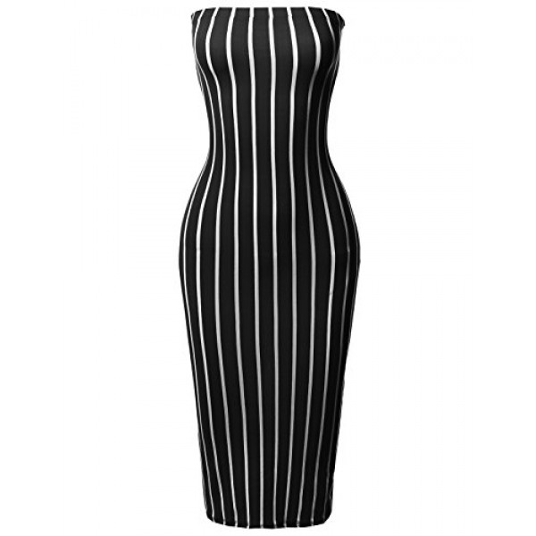 Beautiful Tight Fit Pinstripe Print Body-Con Tube Midi Dress sale in UAE