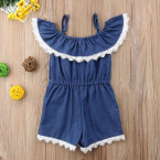 toddler little girl demin off shoulder ruffle pocket romper jumpsuit shop online in UAE