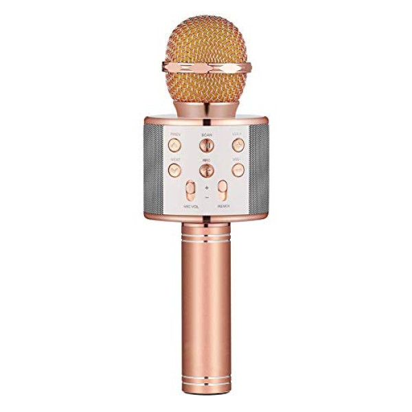 Wireless Bluetooth Karaoke Microphone,3-in-1 Portable Handheld karaoke Mic Home Party Birthday Speaker Machine for iPhone/Android/iPad/Sony, PC and All Smartphone(Rose Gold)