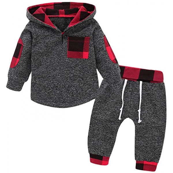 Stylish Plaid Pocket Hoodie and Pants 2Pcs Outfits for Kids Sale in UAE
