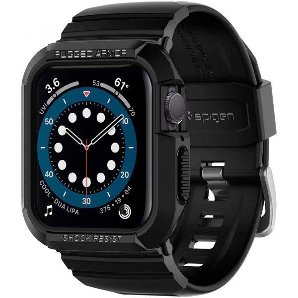 Spigen Rugged Armor Pro Designed for Apple Watch Band with Case for 44mm Series 6/SE/5/4 - Black