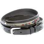 Mens Genuine Leather Ranger Belt with Southwestern Woven Diamond Pattern Accent
