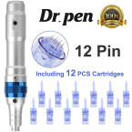 Dr. Pen Ultima A6 Professional Microneedling Pen, Wireless Electric Skin Repair Tool Kit with 12-Pin Replacement Needles Cartridges(12 PCS)
